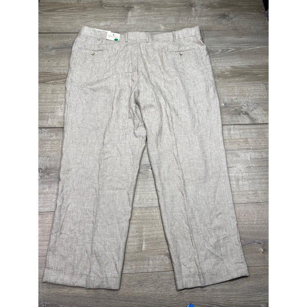 Oak Hill Dress Pants Mens‎ 50x30 Beige Linen Blend Pleated Big & Tall Trousers - Picture 2 of 12